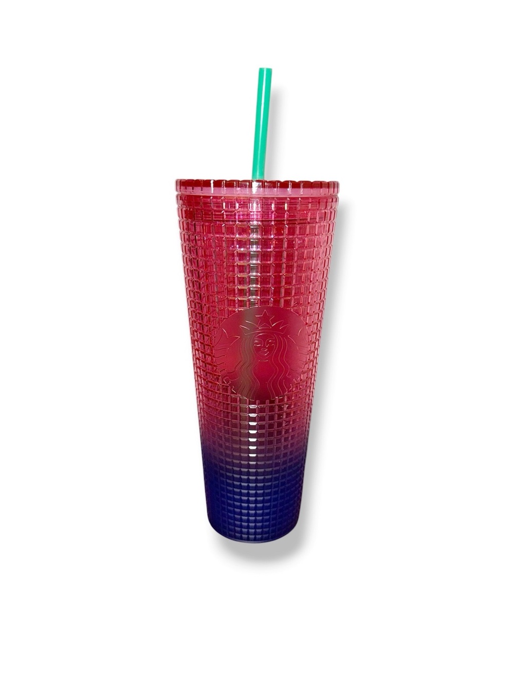 Starbucks Summer 2022 Watermelon Pink to Blue Studded Grid Cold Cup